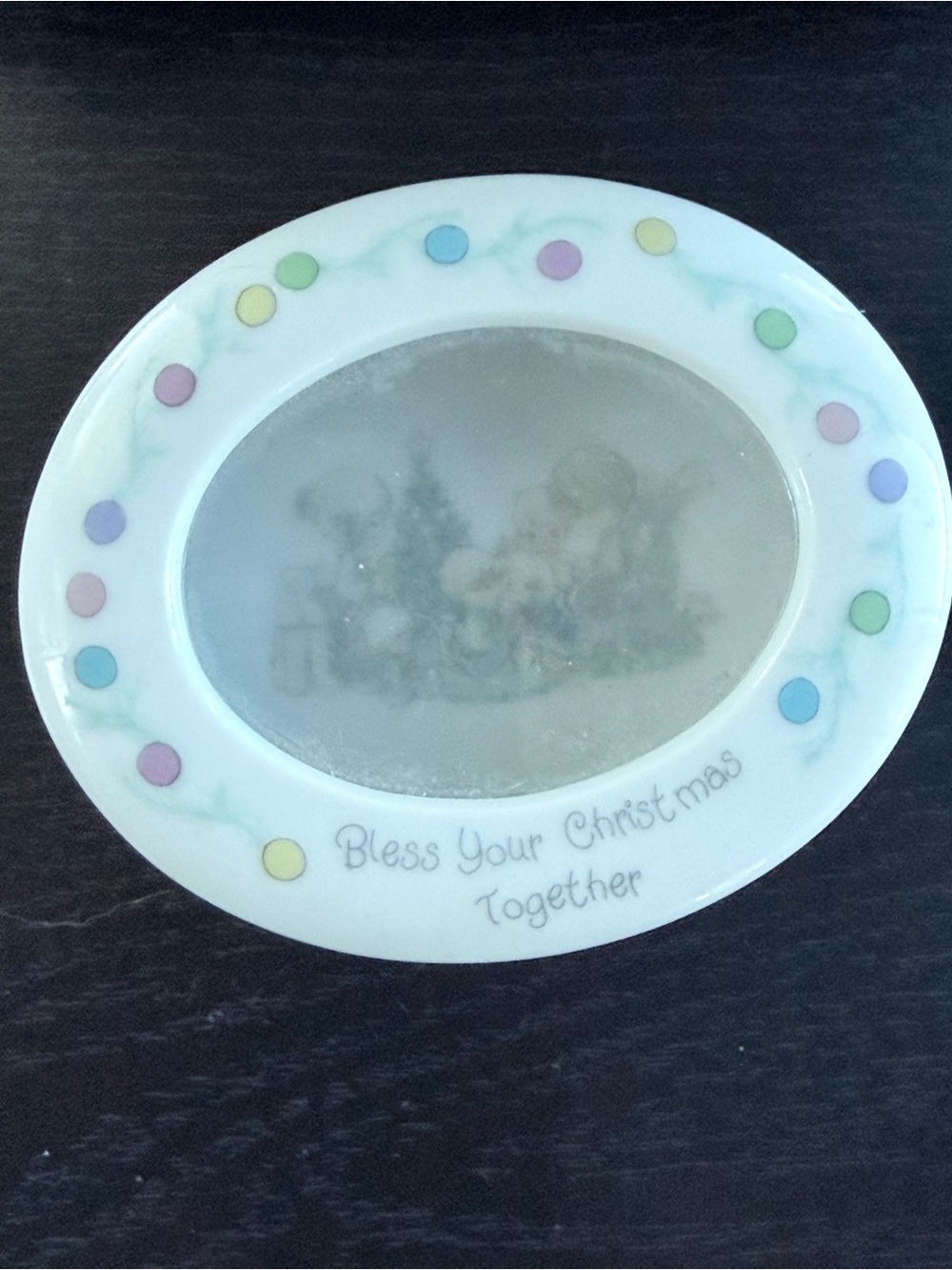 Christmas Oval Trinket Dish - Pastel Polka Dot - 1990